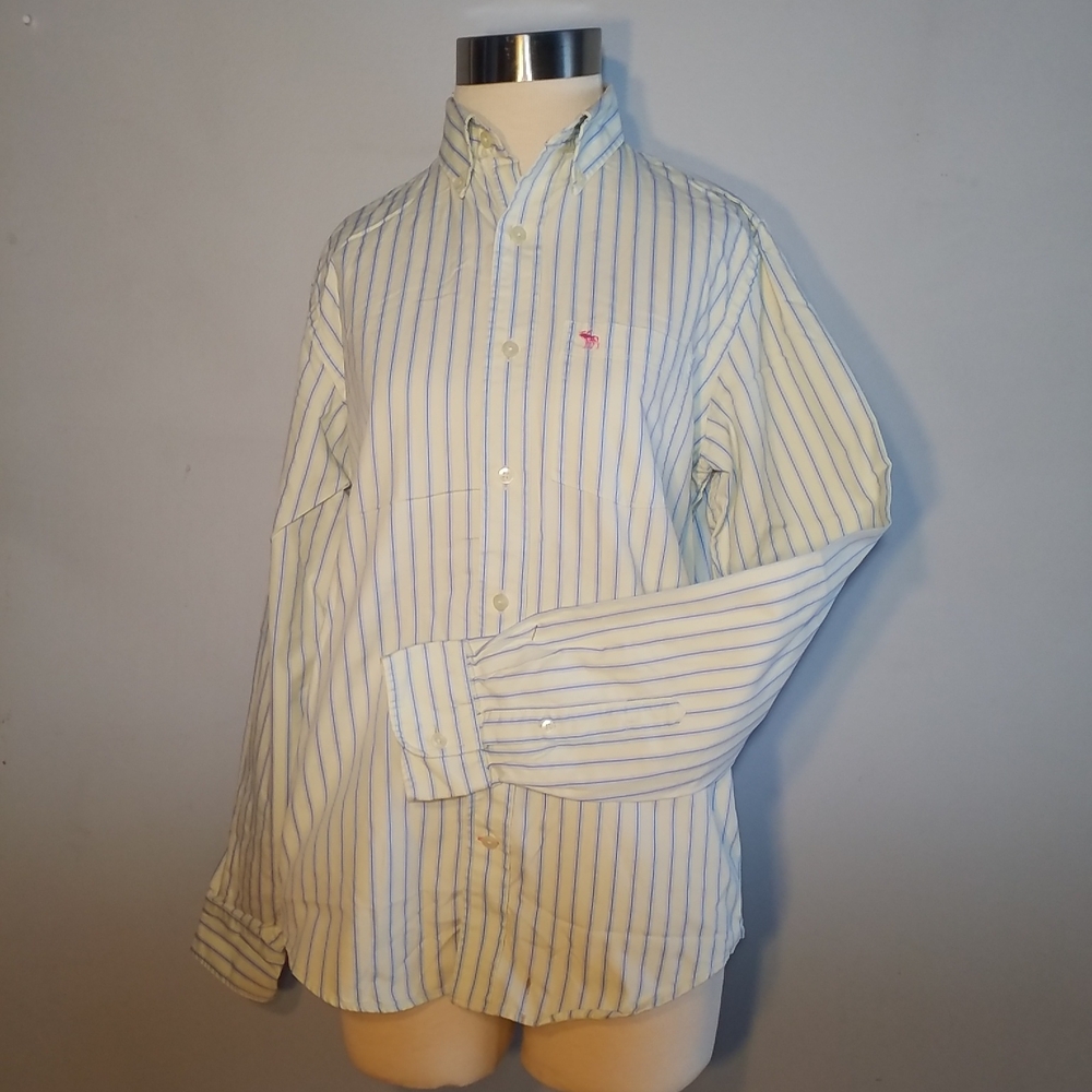 ABERCROMBIE & FITCH BUTTON DOWN SHIRT M Yellow Stripe Muscle